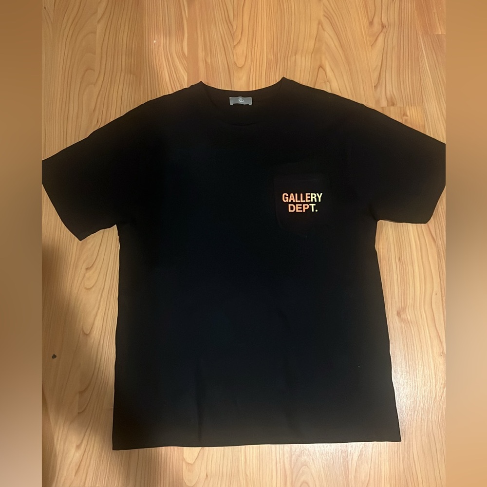 Gallery Dept Black Tee with Orange Logo